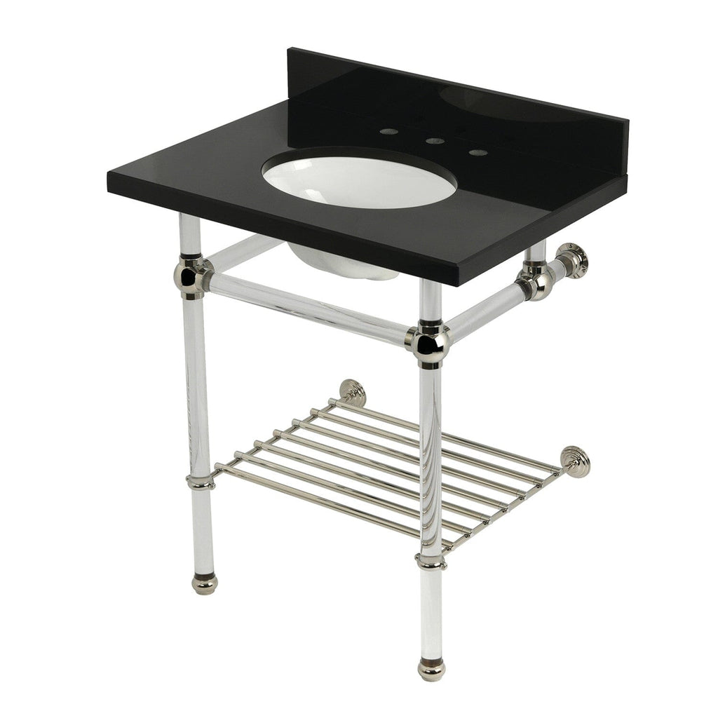 Templeton 30-Inch Black Granite Console Sink with Acrylic Legs and Shelf (8-Inch, 3-Hole)