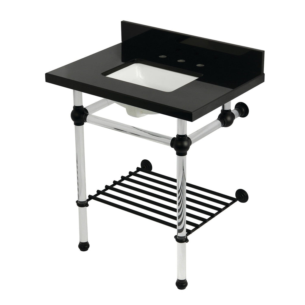 Templeton 30-Inch Black Granite Console Sink with Acrylic Legs and Shelf (8-Inch, 3-Hole)