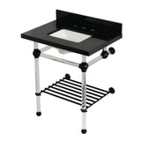 Templeton 30-Inch Black Granite Console Sink with Acrylic Legs and Shelf (8-Inch, 3-Hole)