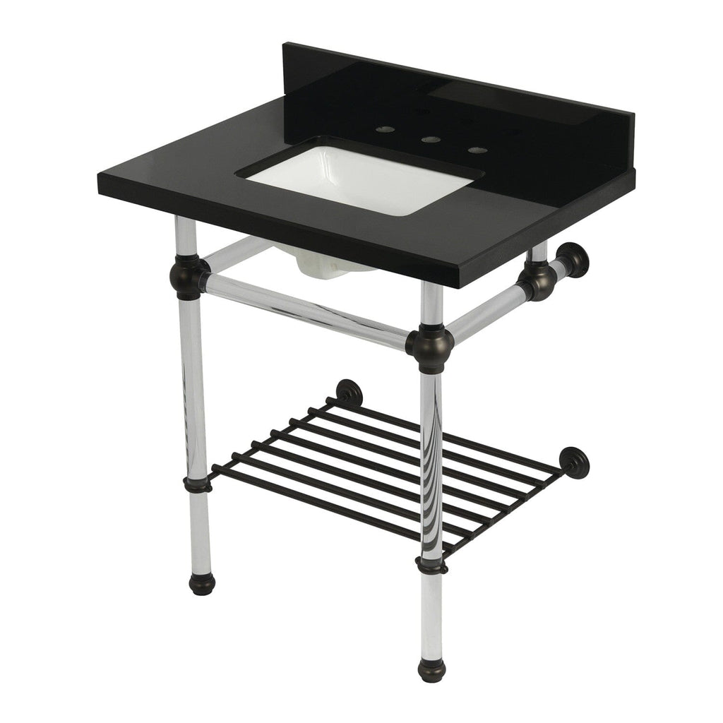 Templeton 30-Inch Black Granite Console Sink with Acrylic Legs and Shelf (8-Inch, 3-Hole)