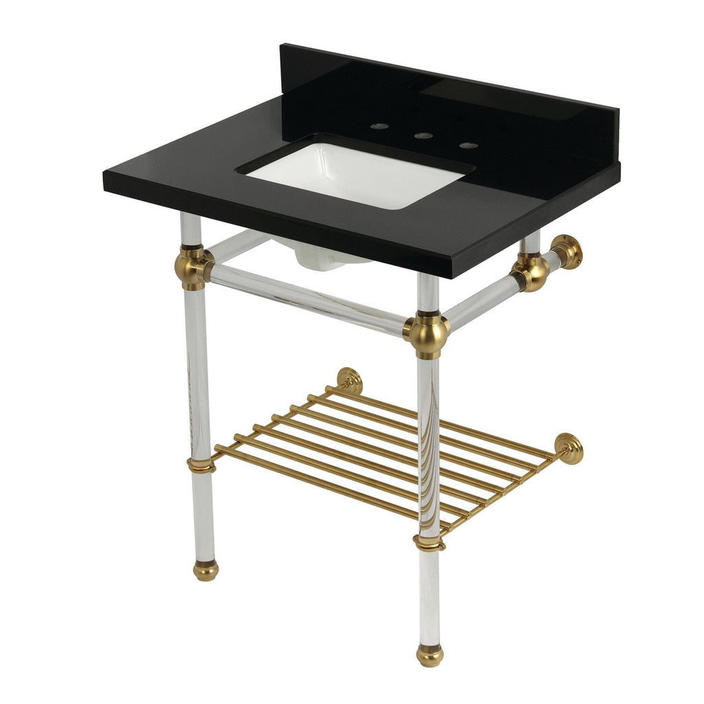 Templeton 30-Inch Black Granite Console Sink with Acrylic Legs and Shelf (8-Inch, 3-Hole)