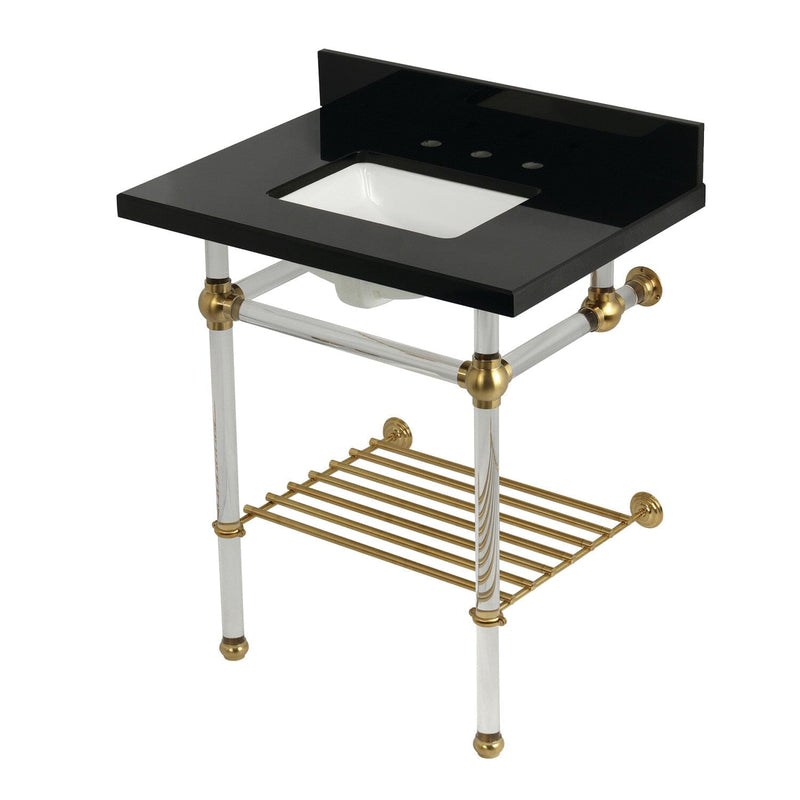 Templeton 30-Inch Black Granite Console Sink with Acrylic Legs and Shelf (8-Inch, 3-Hole)