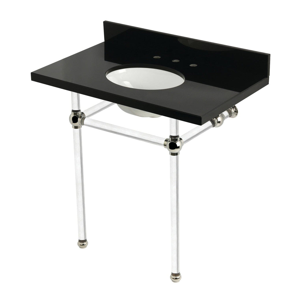 Templeton 36-Inch Black Granite Console Sink with Acrylic Legs (8-Inch, 3-Hole)