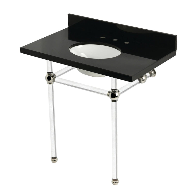 Templeton 36-Inch Black Granite Console Sink with Acrylic Legs (8-Inch, 3-Hole)