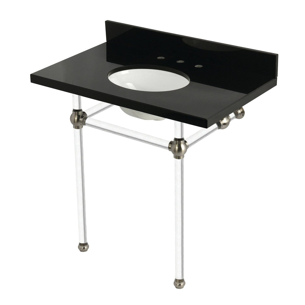 Templeton 36-Inch Black Granite Console Sink with Acrylic Legs (8-Inch, 3-Hole)