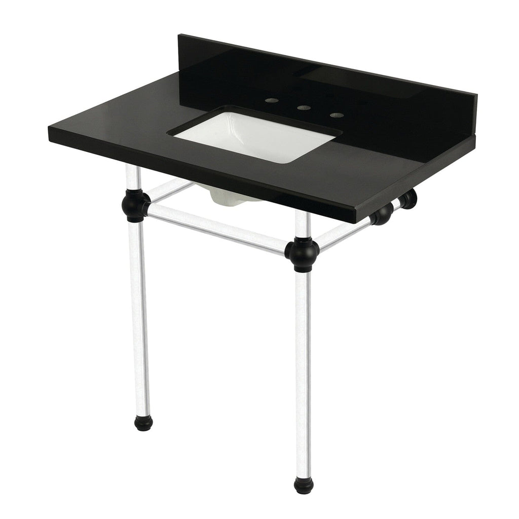Templeton 36-Inch Black Granite Console Sink with Acrylic Legs (8-Inch, 3-Hole)