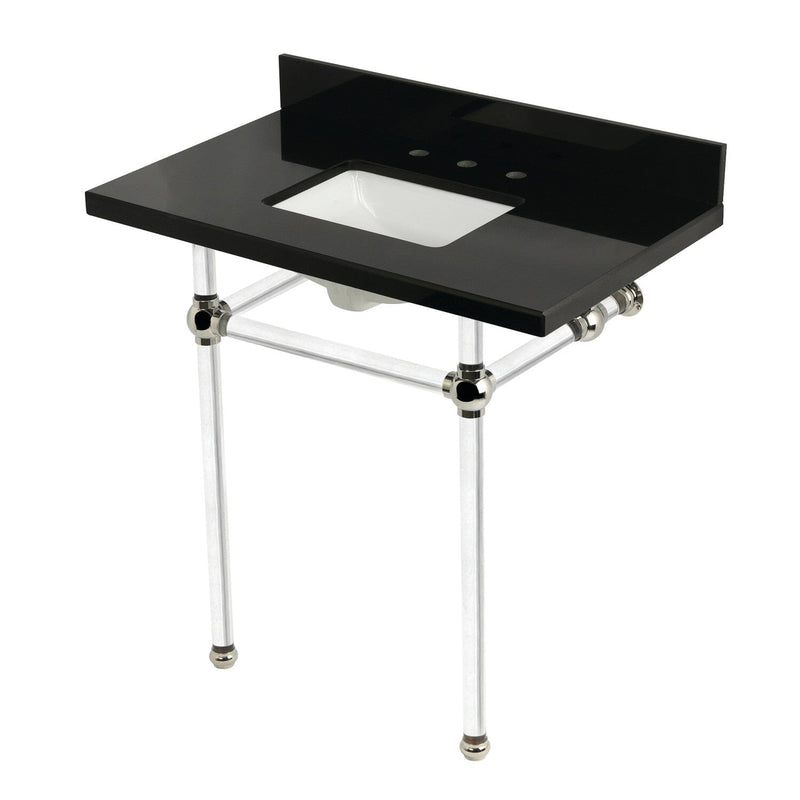 Templeton 36-Inch Black Granite Console Sink with Acrylic Legs (8-Inch, 3-Hole)
