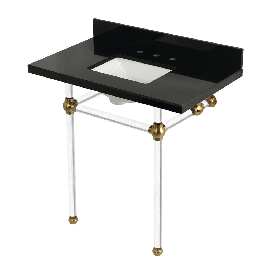 Templeton 36-Inch Black Granite Console Sink with Acrylic Legs (8-Inch, 3-Hole)