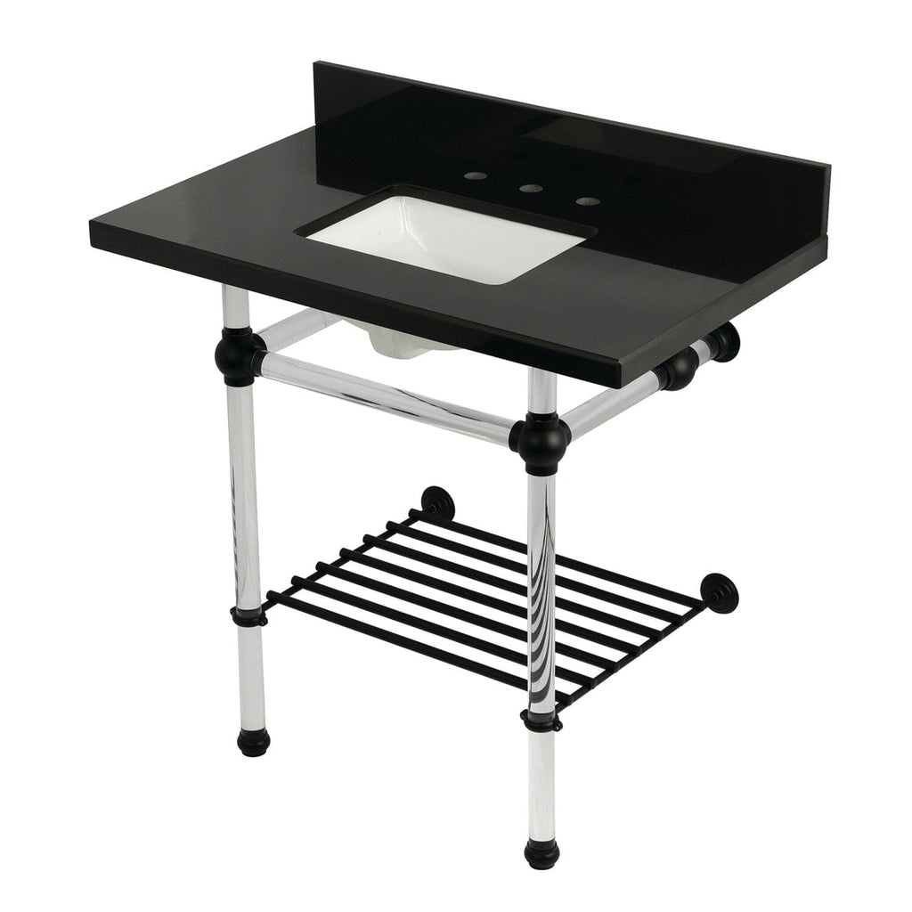 Templeton 36-Inch Black Granite Console Sink with Acrylic Legs and Shelf (8-Inch, 3-Hole)