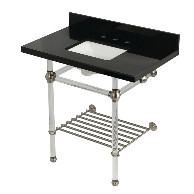 Templeton 36-Inch Black Granite Console Sink with Acrylic Legs and Shelf (8-Inch, 3-Hole)