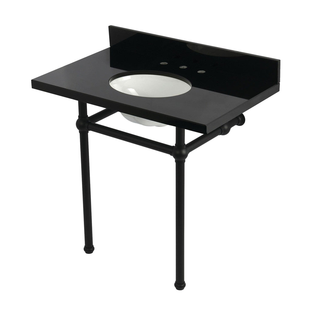 Templeton 36-Inch Black Granite Console Sink with Brass Legs (8-Inch, 3-Hole)
