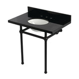 Templeton 36-Inch Black Granite Console Sink with Brass Legs (8-Inch, 3-Hole)