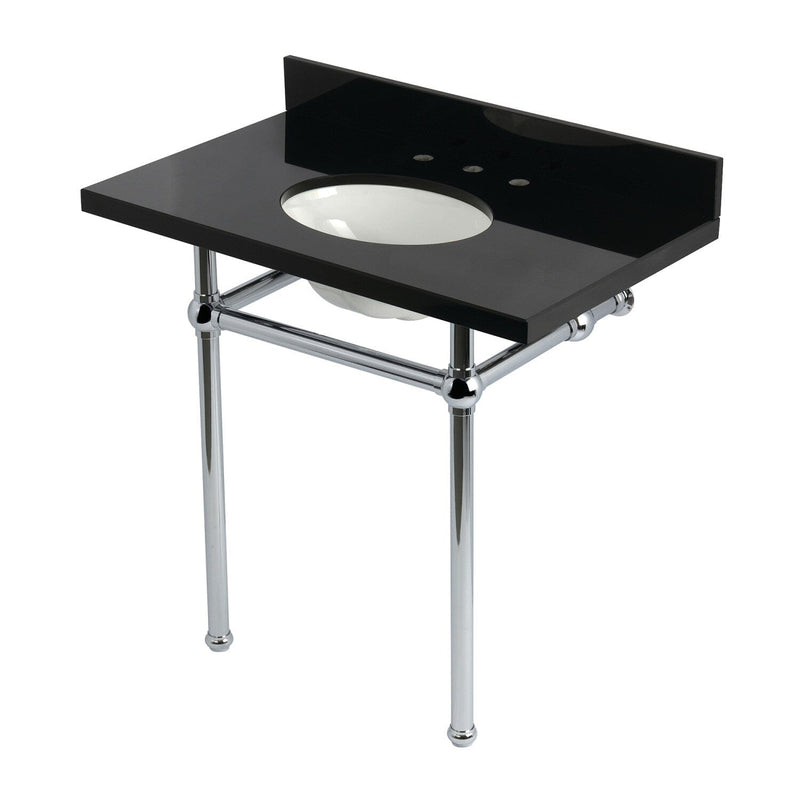 Templeton 36-Inch Black Granite Console Sink with Brass Legs (8-Inch, 3-Hole)