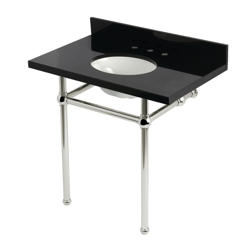 Templeton 36-Inch Black Granite Console Sink with Brass Legs (8-Inch, 3-Hole)