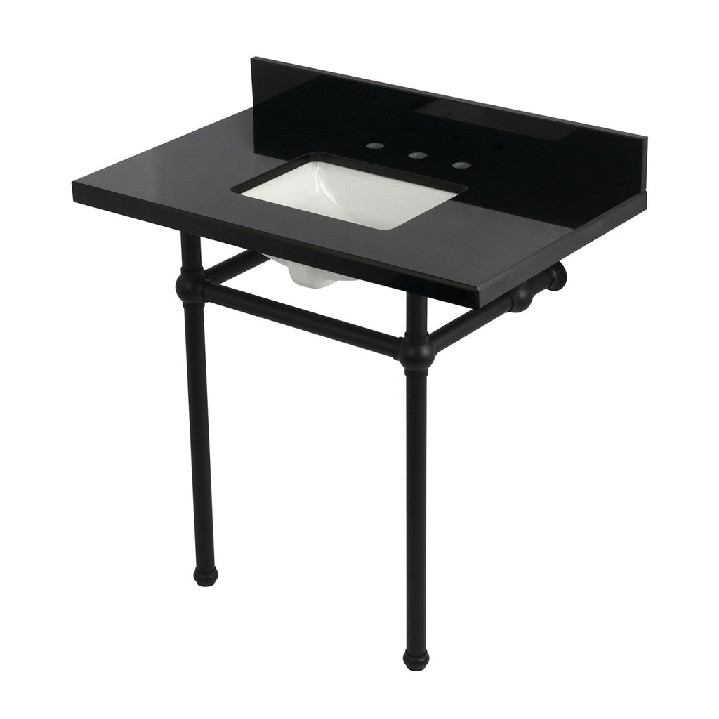 Templeton 36-Inch Black Granite Console Sink with Brass Legs (8-Inch, 3-Hole)
