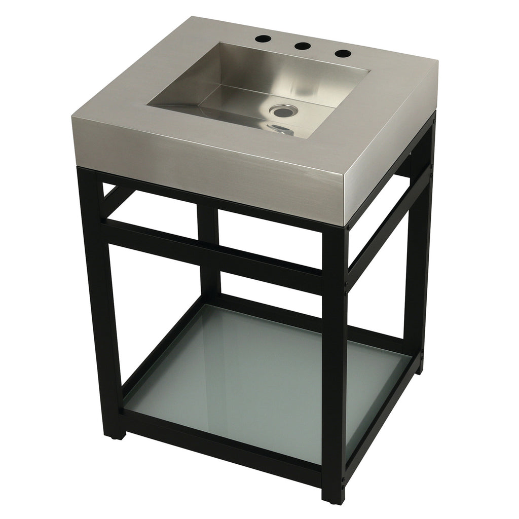 Kingston Commercial 25-Inch Stainless Steel Console Sink with Steel Base and Glass Shelf (8-Inch, 3-Hole)