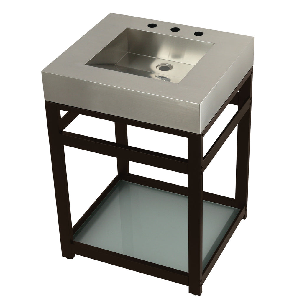 Kingston Commercial 25-Inch Stainless Steel Console Sink with Steel Base and Glass Shelf (8-Inch, 3-Hole)