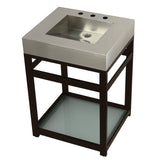 Kingston Commercial 25-Inch Stainless Steel Console Sink with Steel Base and Glass Shelf (8-Inch, 3-Hole)
