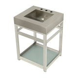 Kingston Commercial 25-Inch Stainless Steel Console Sink with Steel Base and Glass Shelf (8-Inch, 3-Hole)