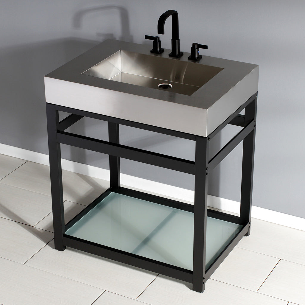 Kingston Commercial 31-Inch Stainless Steel Console Sink with Steel Base and Glass Shelf (8-Inch, 3-Hole)