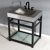 Kingston Commercial 31-Inch Stainless Steel Console Sink with Steel Base and Glass Shelf (8-Inch, 3-Hole)