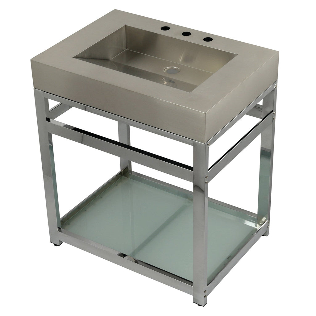 Kingston Commercial 31-Inch Stainless Steel Console Sink with Steel Base and Glass Shelf (8-Inch, 3-Hole)