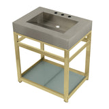 Kingston Commercial 31-Inch Stainless Steel Console Sink with Steel Base and Glass Shelf (8-Inch, 3-Hole)