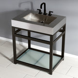 Kingston Commercial 31-Inch Stainless Steel Console Sink with Steel Base and Glass Shelf (8-Inch, 3-Hole)