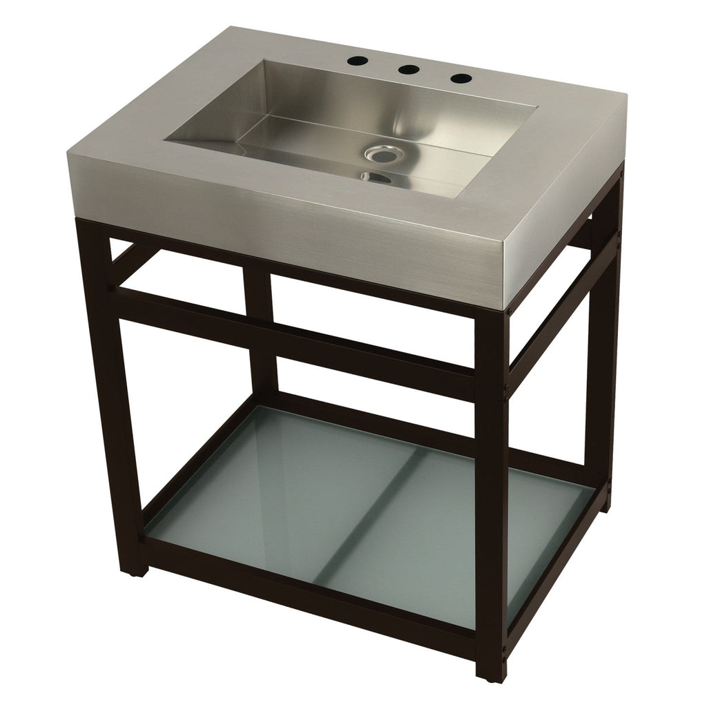 Kingston Commercial 31-Inch Stainless Steel Console Sink with Steel Base and Glass Shelf (8-Inch, 3-Hole)