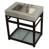 Kingston Commercial 31-Inch Stainless Steel Console Sink with Steel Base and Glass Shelf (8-Inch, 3-Hole)