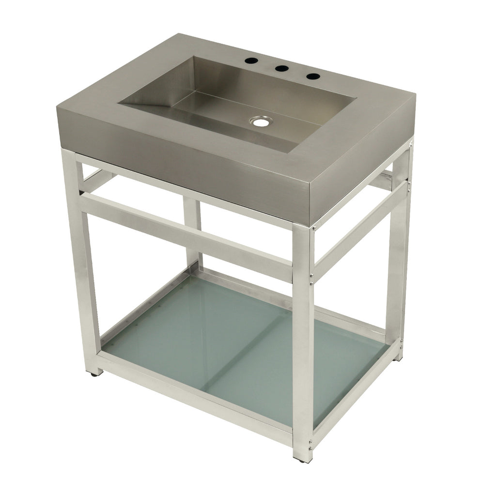 Kingston Commercial 31-Inch Stainless Steel Console Sink with Steel Base and Glass Shelf (8-Inch, 3-Hole)
