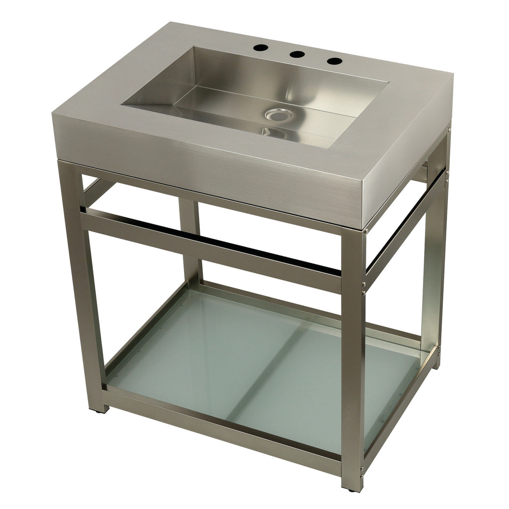 Kingston Commercial 31-Inch Stainless Steel Console Sink with Steel Base and Glass Shelf (8-Inch, 3-Hole)