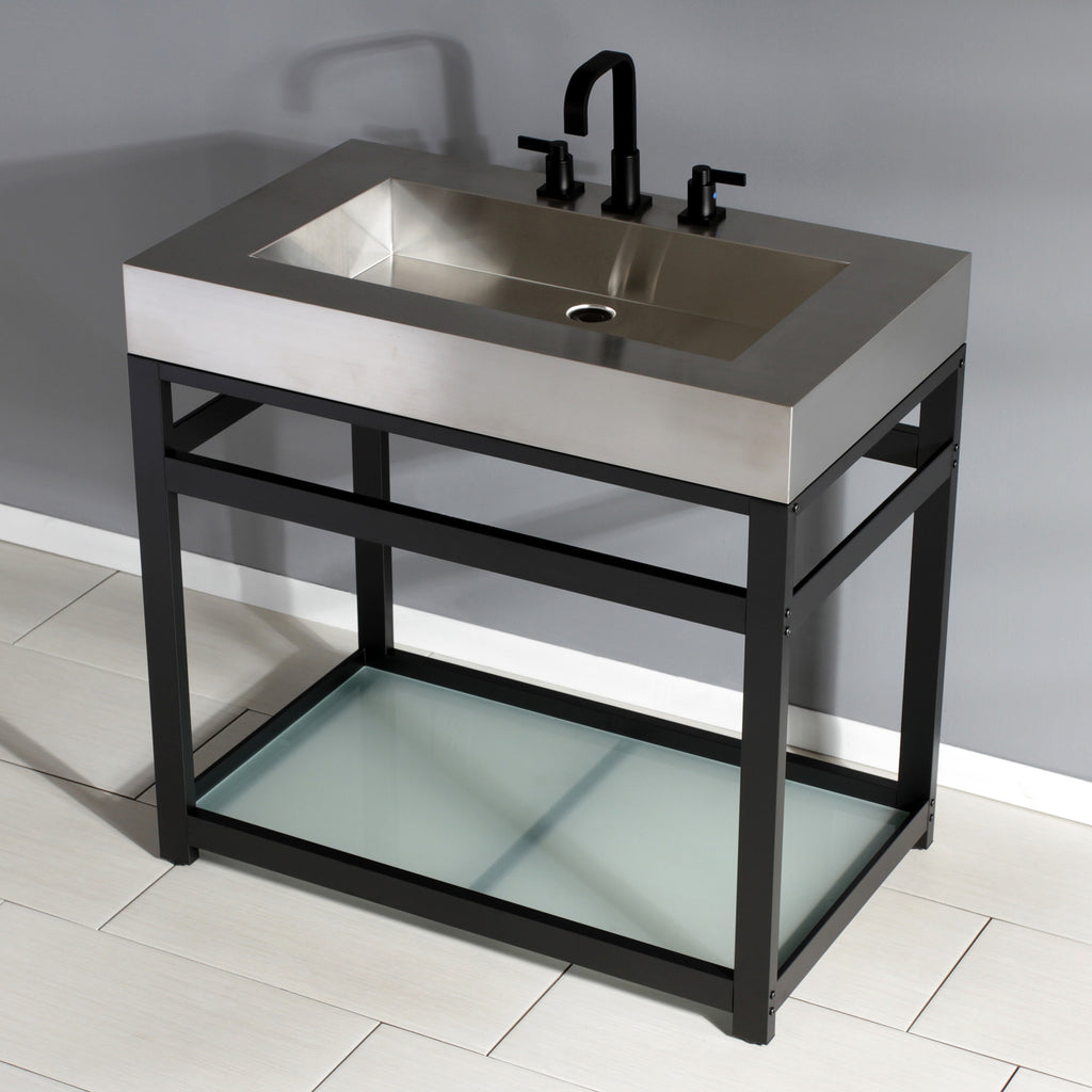 Kingston Commercial 37-Inch Stainless Steel Console Sink with Steel Base and Glass Shelf (8-Inch, 3-Hole)