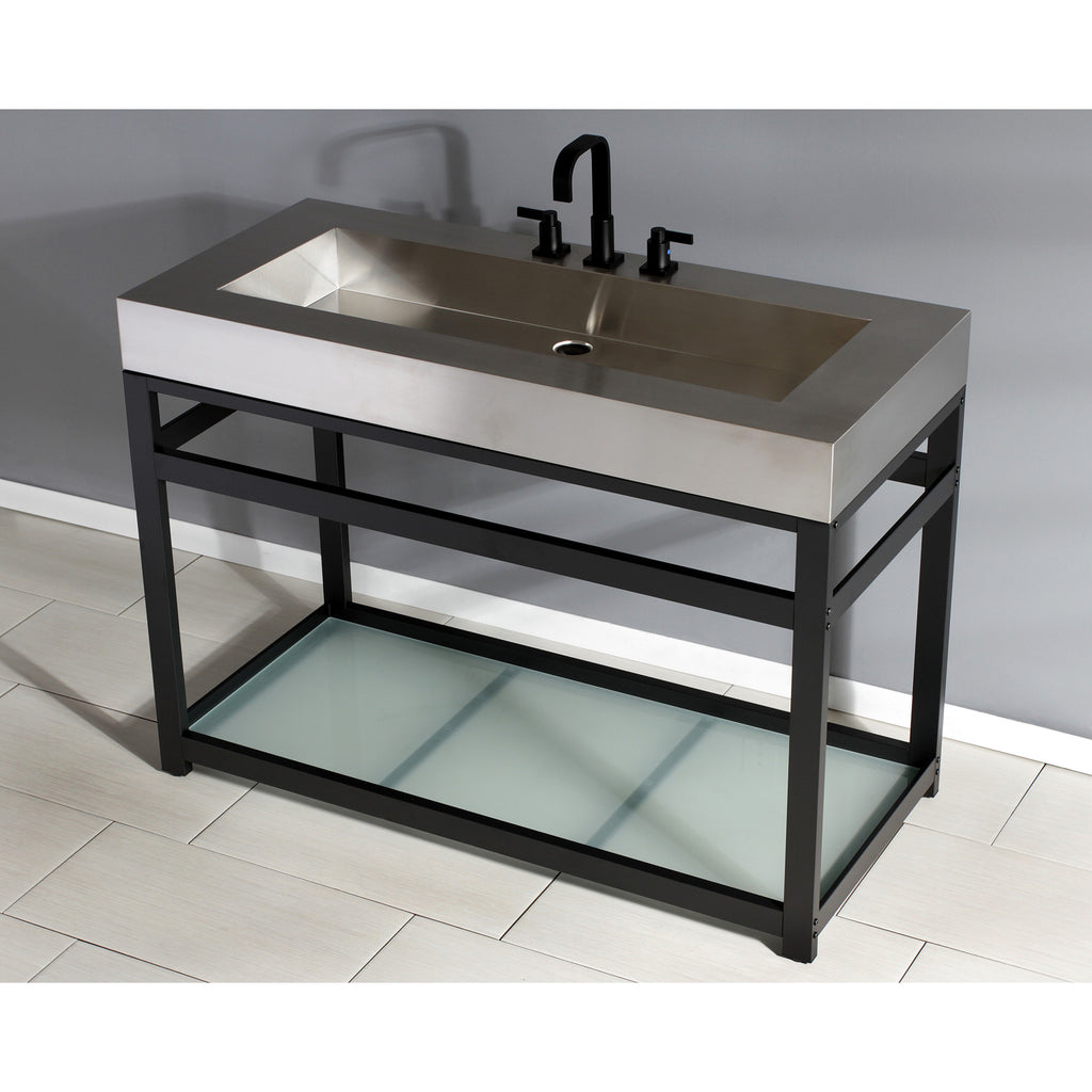 Kingston Commercial 49-Inch Stainless Steel Console Sink with Steel Base and Glass Shelf (8-Inch, 3-Hole)
