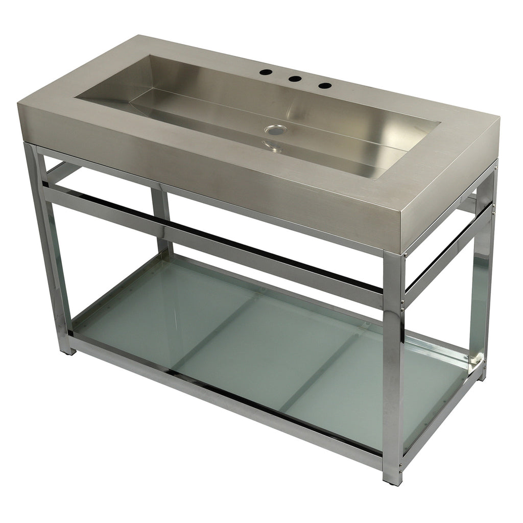 Kingston Commercial 49-Inch Stainless Steel Console Sink with Steel Base and Glass Shelf (8-Inch, 3-Hole)