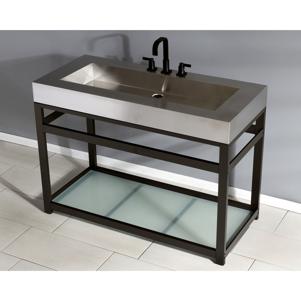 Kingston Commercial 49-Inch Stainless Steel Console Sink with Steel Base and Glass Shelf (8-Inch, 3-Hole)