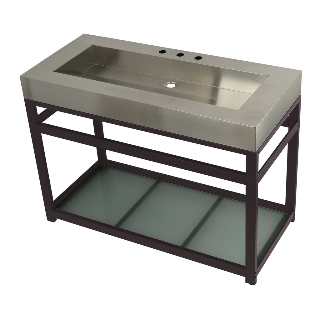 Kingston Commercial 49-Inch Stainless Steel Console Sink with Steel Base and Glass Shelf (8-Inch, 3-Hole)