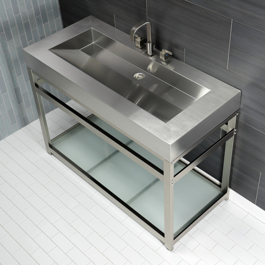 Kingston Commercial 49-Inch Stainless Steel Console Sink with Steel Base and Glass Shelf (8-Inch, 3-Hole)