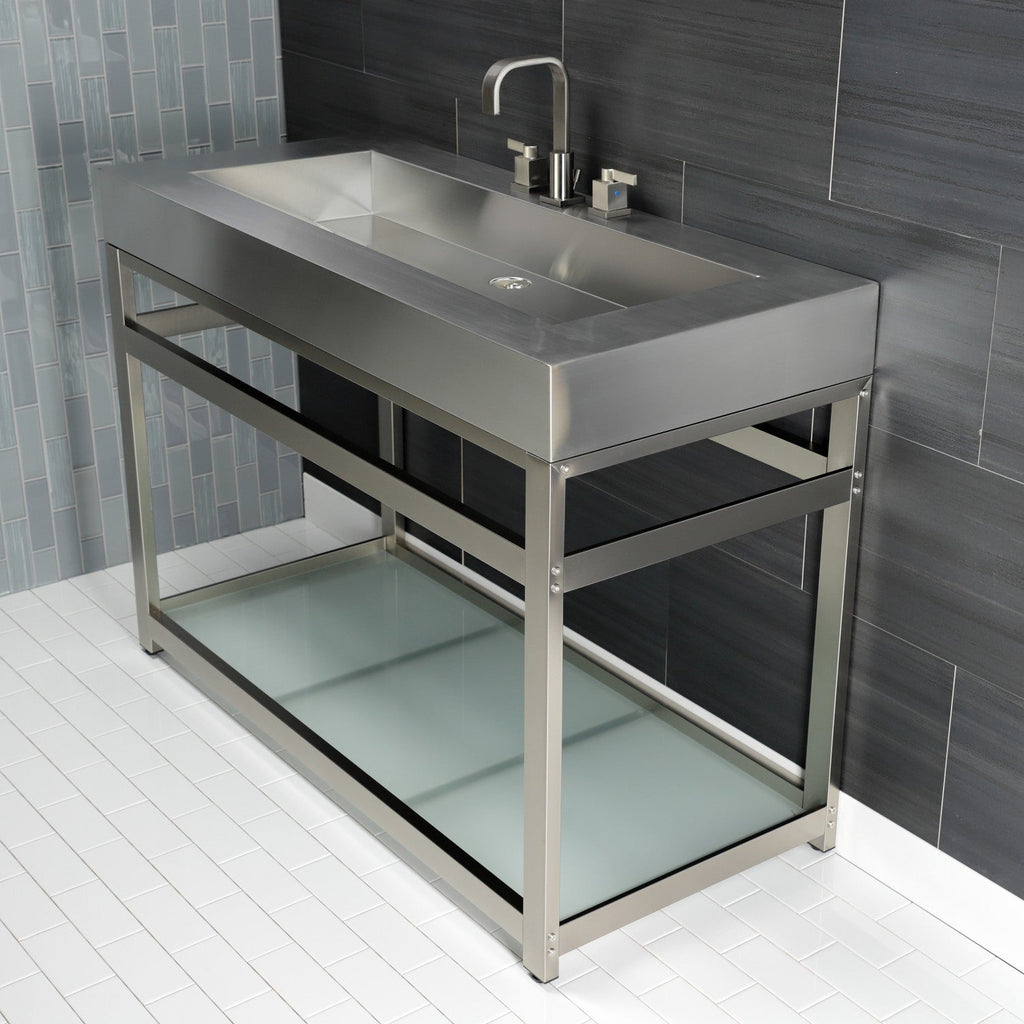 Kingston Commercial 49-Inch Stainless Steel Console Sink with Steel Base and Glass Shelf (8-Inch, 3-Hole)