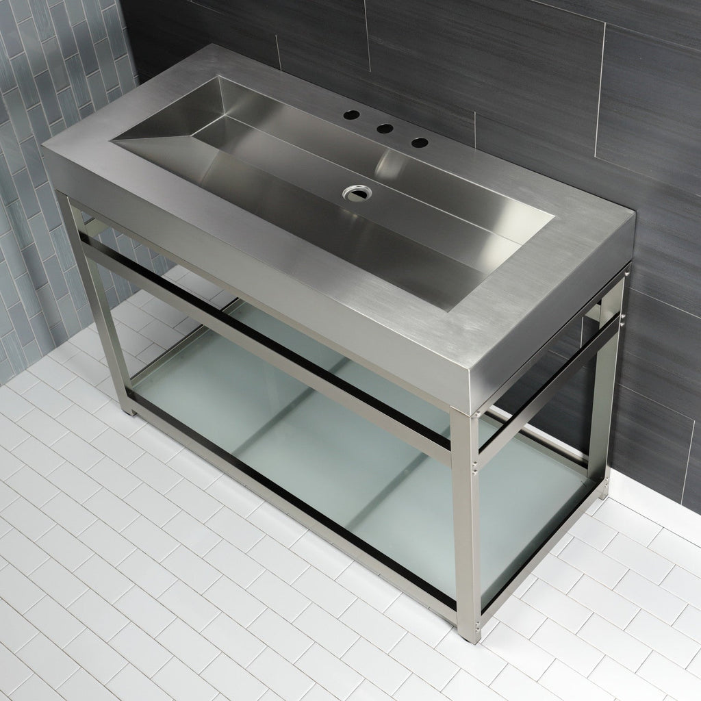 Kingston Commercial 49-Inch Stainless Steel Console Sink with Steel Base and Glass Shelf (8-Inch, 3-Hole)
