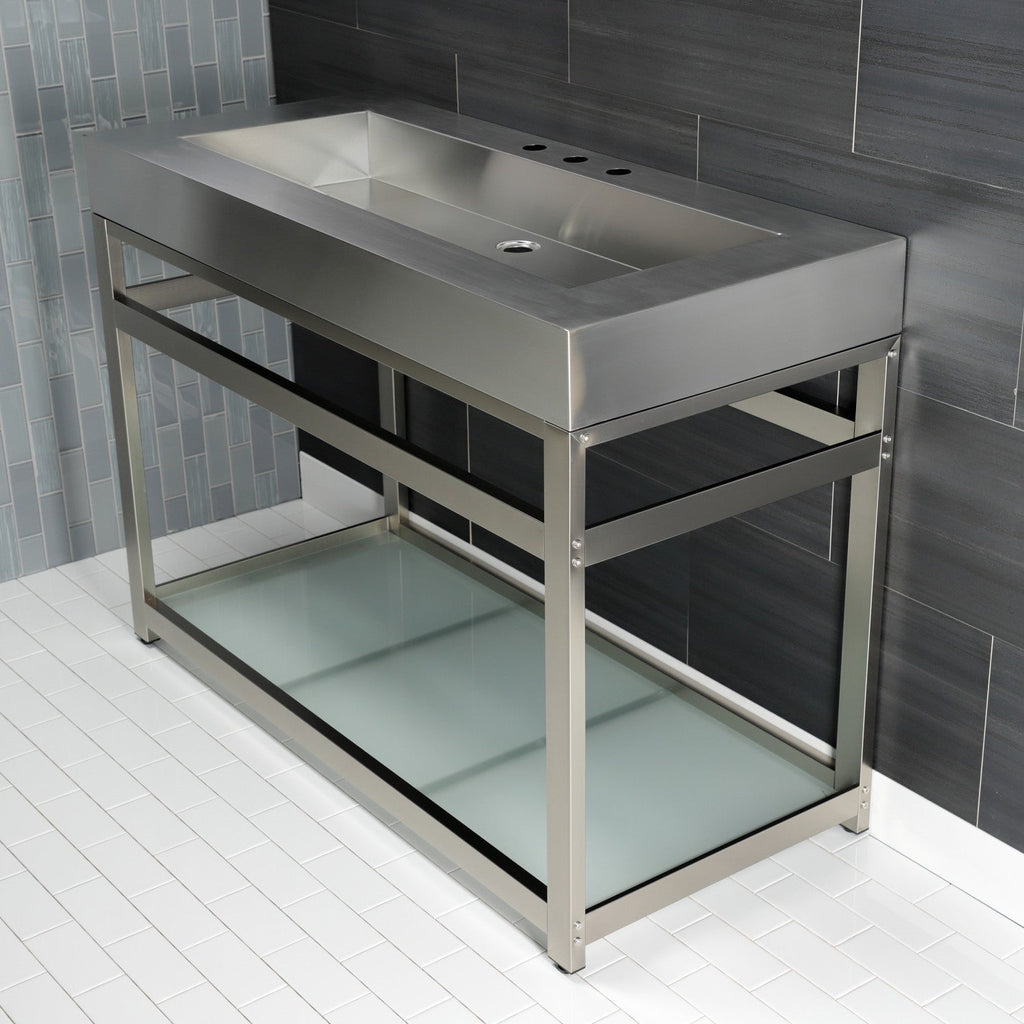 Kingston Commercial 49-Inch Stainless Steel Console Sink with Steel Base and Glass Shelf (8-Inch, 3-Hole)