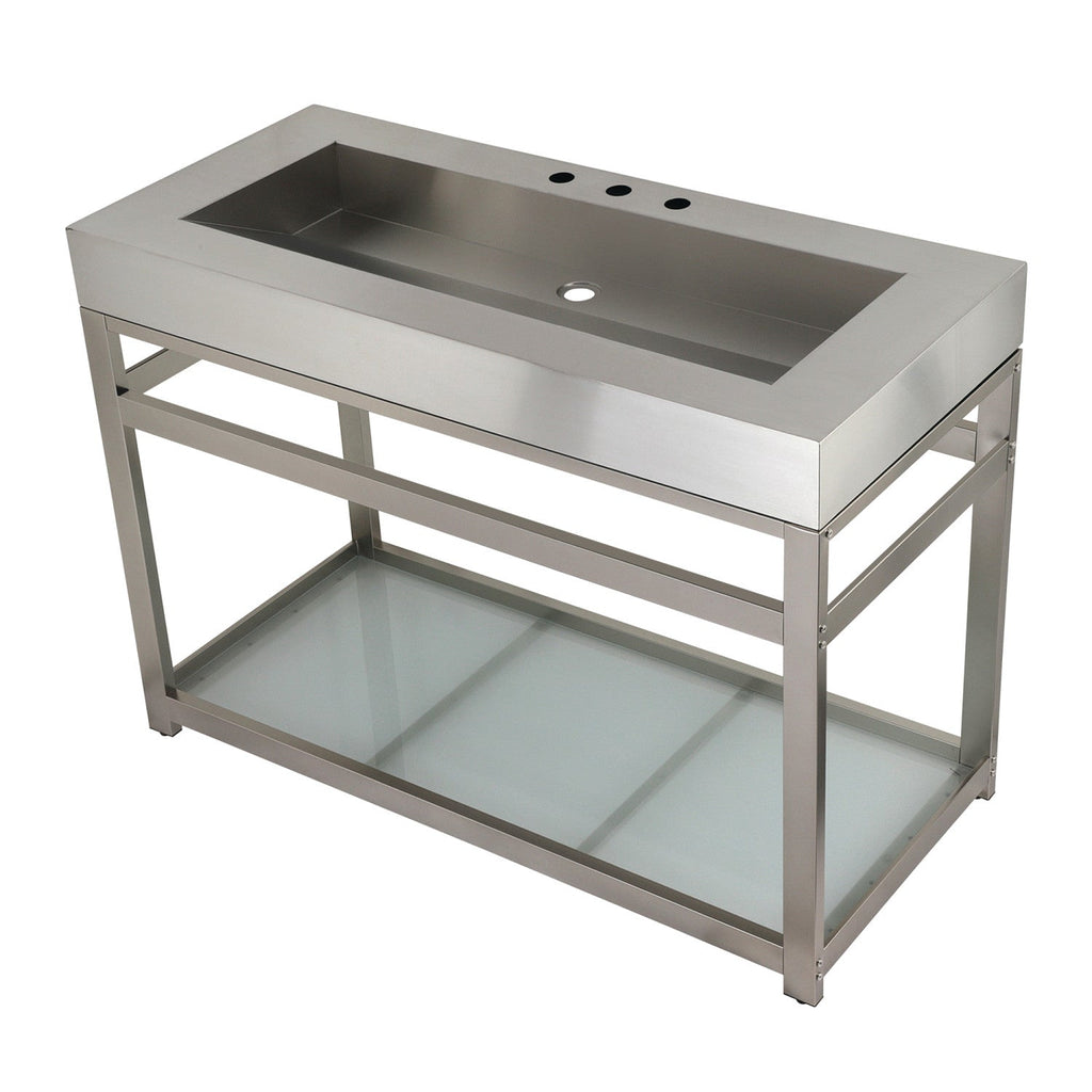 Kingston Commercial 49-Inch Stainless Steel Console Sink with Steel Base and Glass Shelf (8-Inch, 3-Hole)