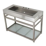Kingston Commercial 49-Inch Stainless Steel Console Sink with Steel Base and Glass Shelf (8-Inch, 3-Hole)