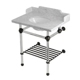 Pemberton 30-Inch Carrara Marble Console Sink with Acrylic Legs and Shelf (8-Inch, 3-Hole)