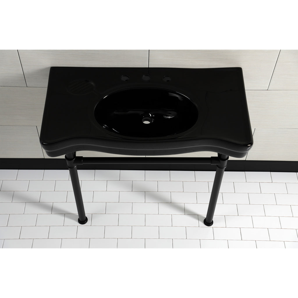 Imperial 36-Inch Ceramic Console Sink with Stainless Steel Legs (8-Inch, 3-Hole)