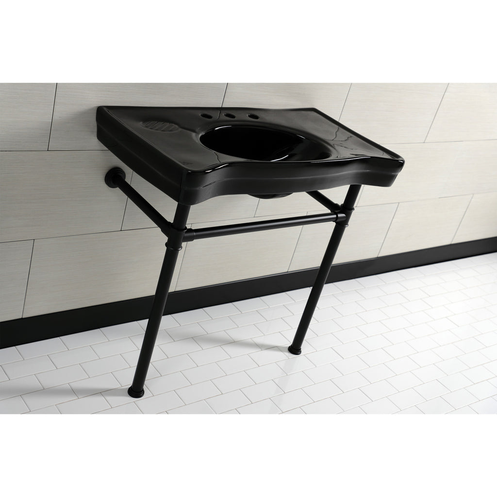 Imperial 36-Inch Ceramic Console Sink with Stainless Steel Legs (8-Inch, 3-Hole)