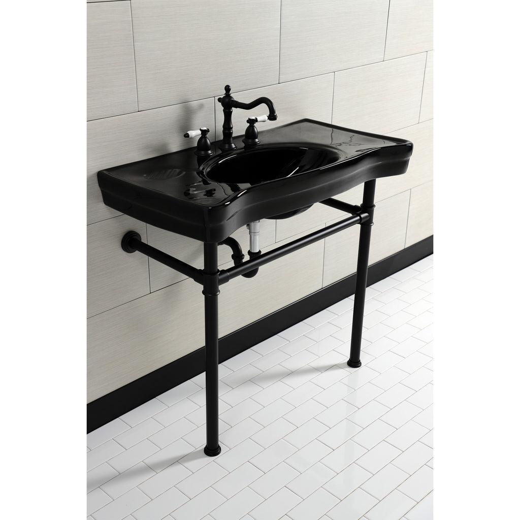 Imperial 36-Inch Ceramic Console Sink with Stainless Steel Legs (8-Inch, 3-Hole)