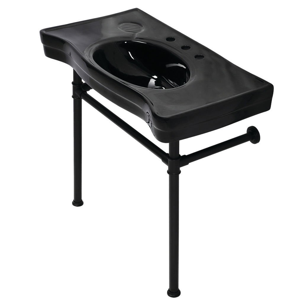 Imperial 36-Inch Ceramic Console Sink with Stainless Steel Legs (8-Inch, 3-Hole)