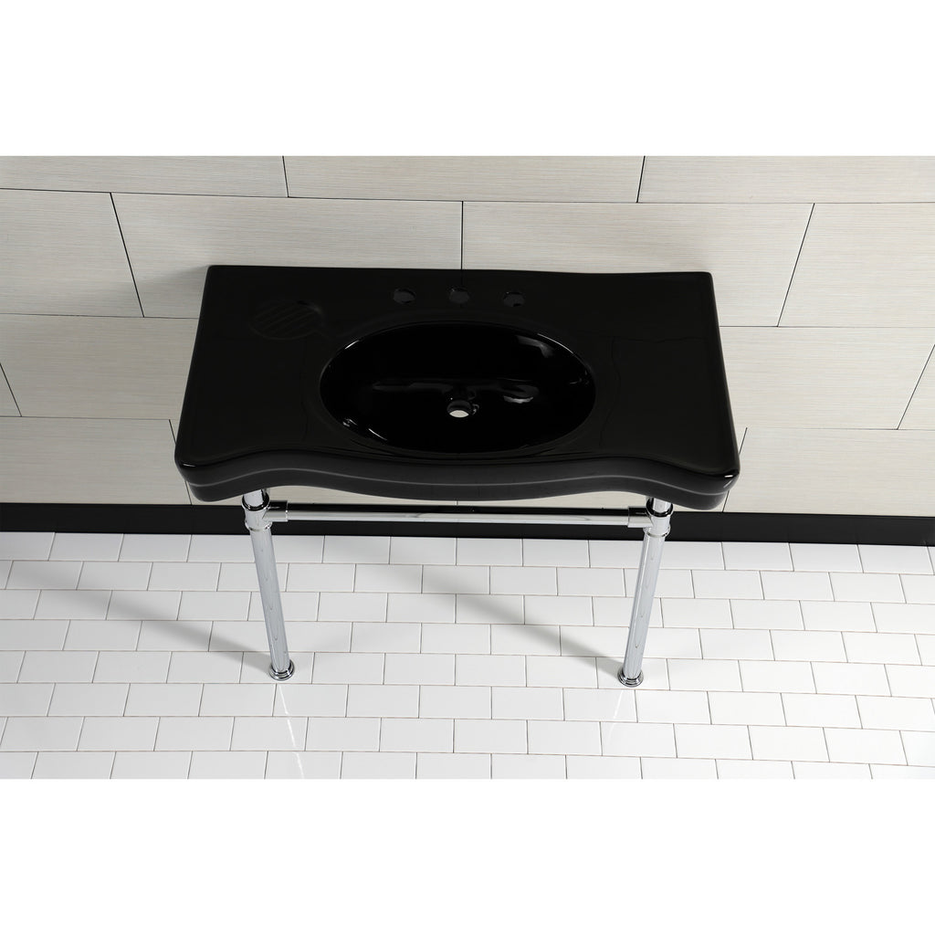 Imperial 36-Inch Ceramic Console Sink with Stainless Steel Legs (8-Inch, 3-Hole)