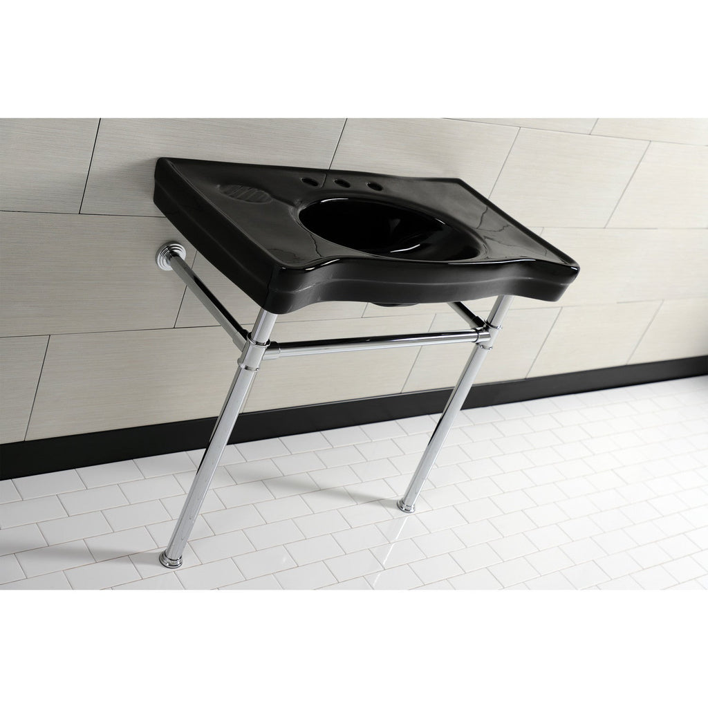 Imperial 36-Inch Ceramic Console Sink with Stainless Steel Legs (8-Inch, 3-Hole)